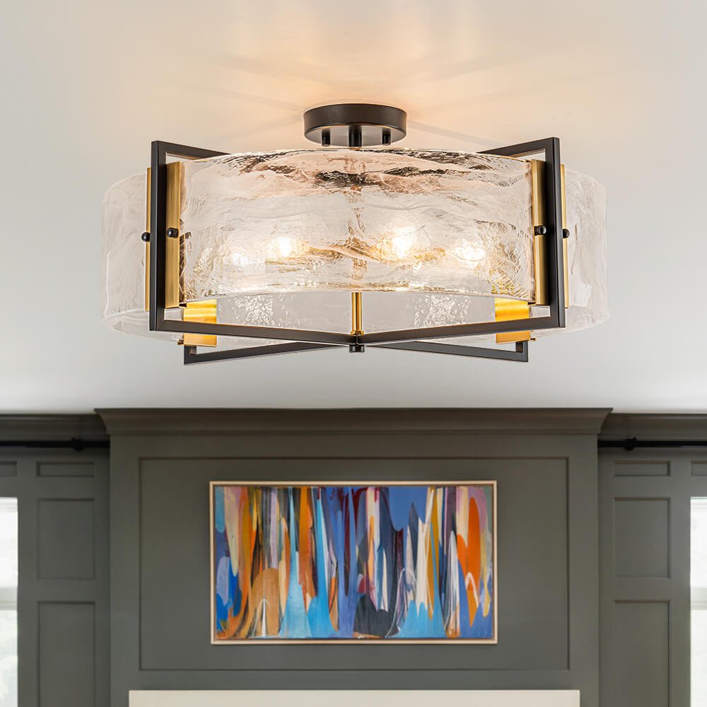 Modern 6 - Light Drum Glass Semi - Flush Mount Ceiling Light - LightfixturesUAE