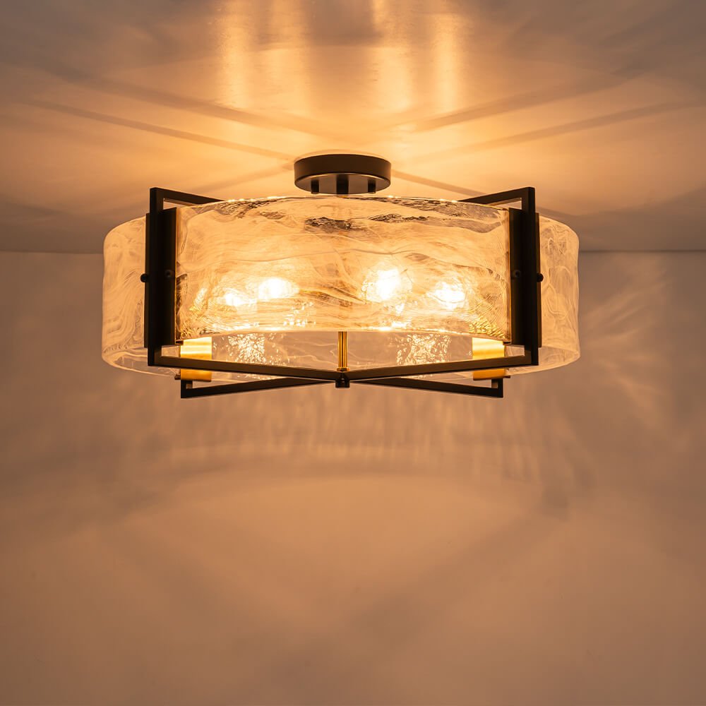 Modern 6 - Light Drum Glass Semi - Flush Mount Ceiling Light - LightfixturesUAE