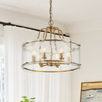 Modern 6 - Light Glass Drum Lantern Pendant - LightfixturesUAE