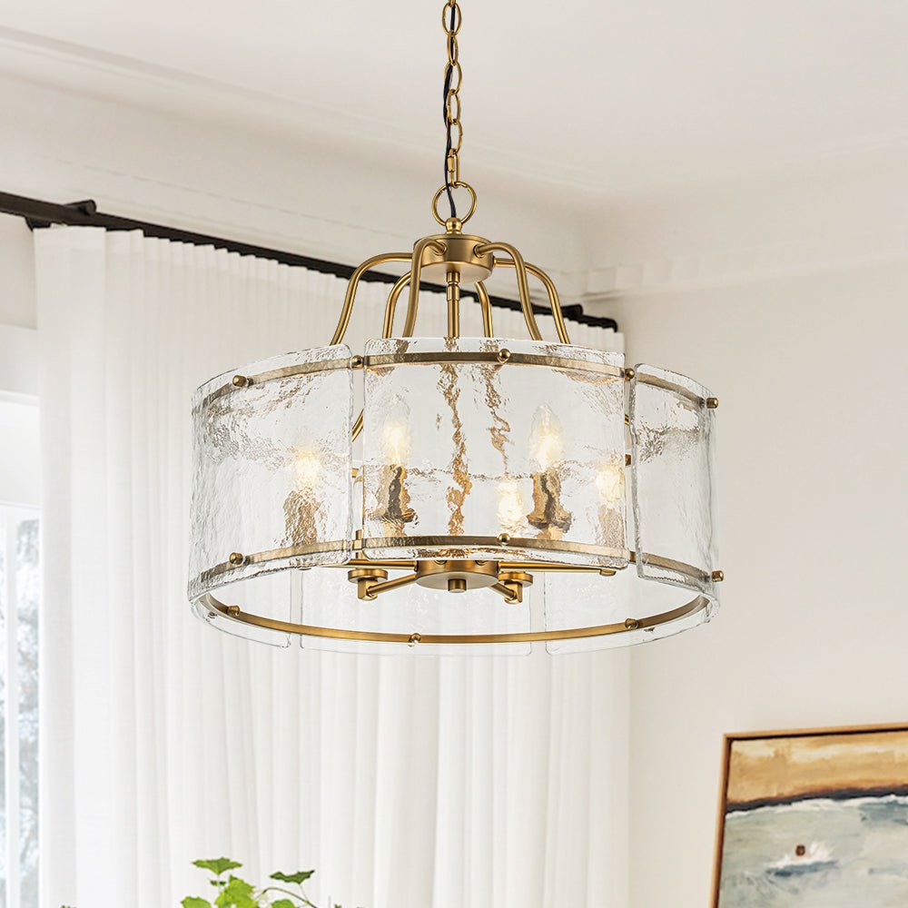 Modern 6 - Light Glass Drum Lantern Pendant - LightfixturesUAE