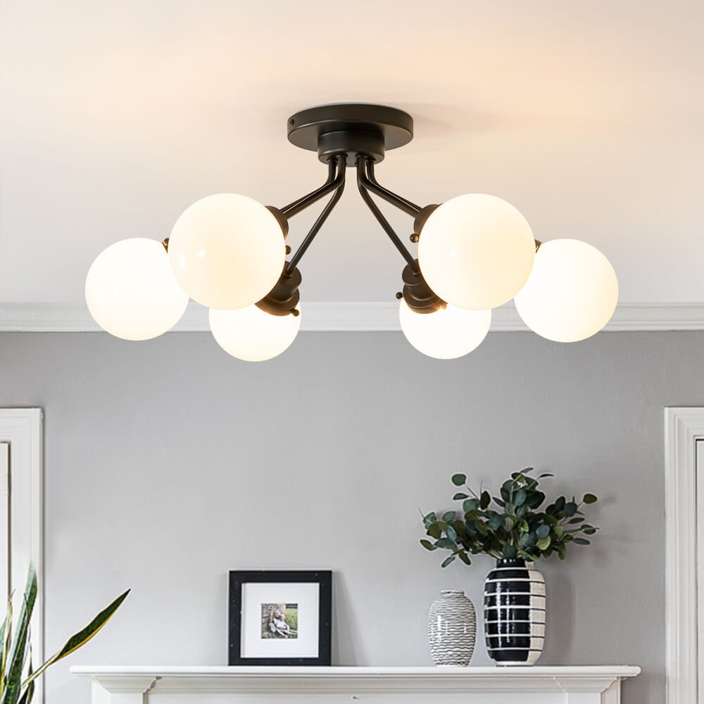 Modern 6 - Light Glass Globe Sputnik Semi - Flush Mount - LightfixturesUAE