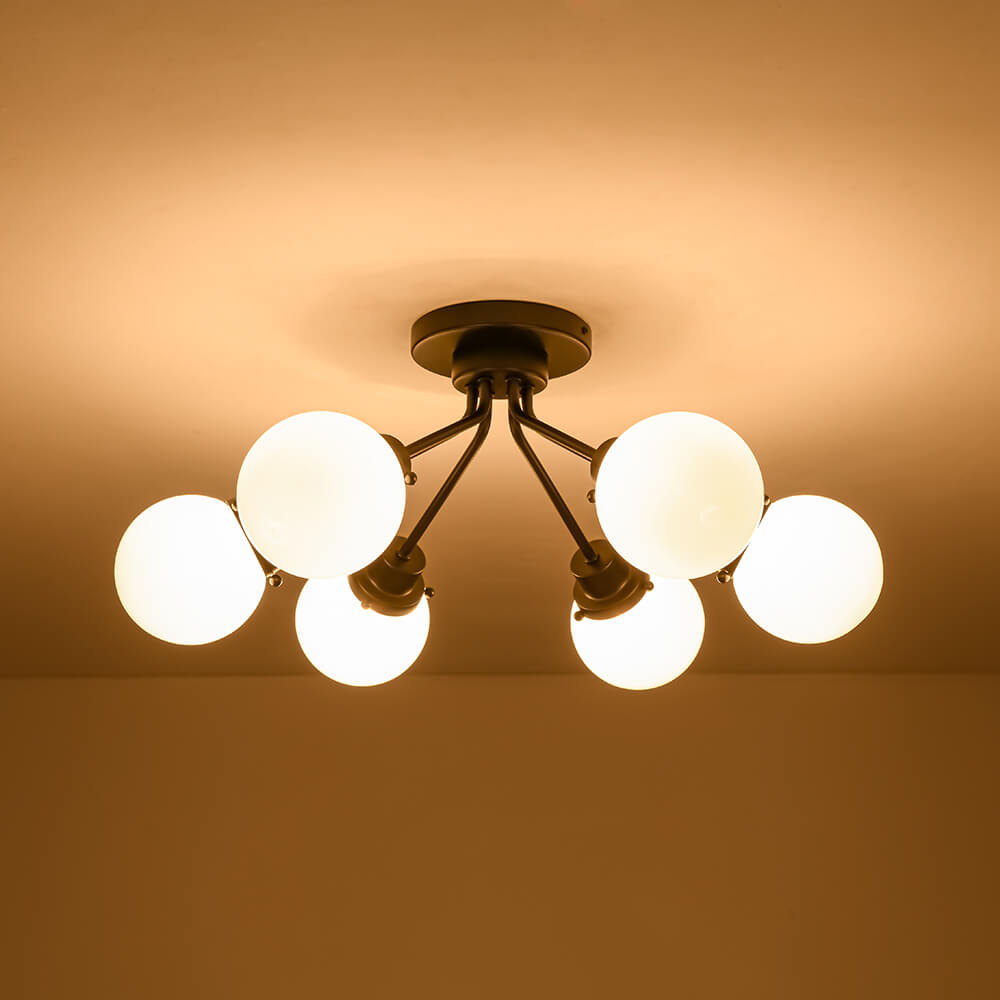 Modern 6 - Light Glass Globe Sputnik Semi - Flush Mount - LightfixturesUAE