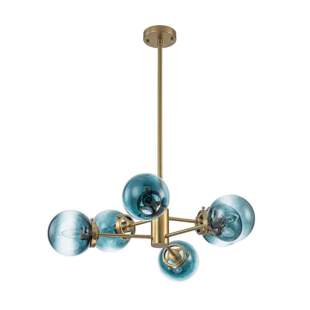 Modern 6 - Light Sputnik Blue Glass Sphere Bubble Chandelier - LightfixturesUAE