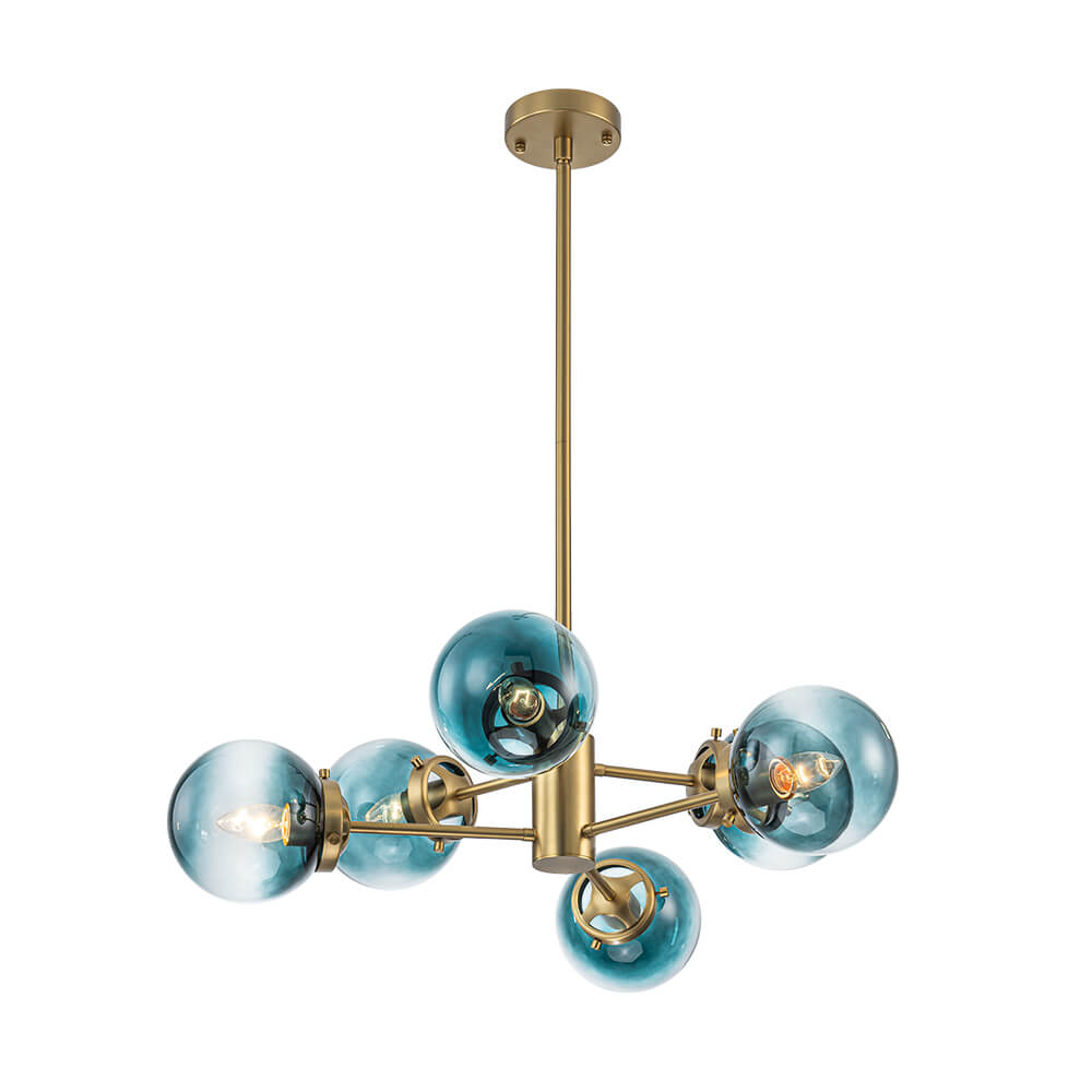 Modern 6 - Light Sputnik Blue Glass Sphere Bubble Chandelier - LightfixturesUAE