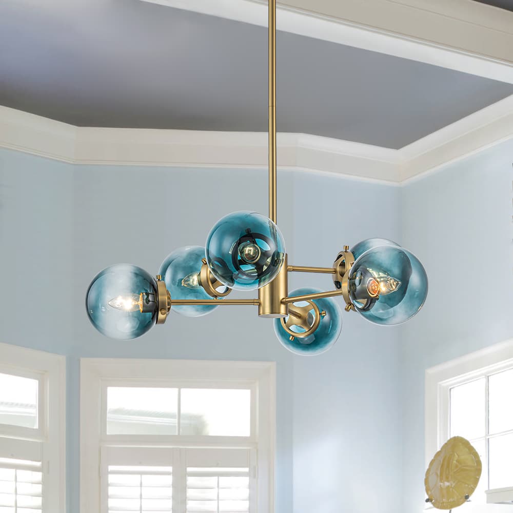 Modern 6 - Light Sputnik Blue Glass Sphere Bubble Chandelier - LightfixturesUAE