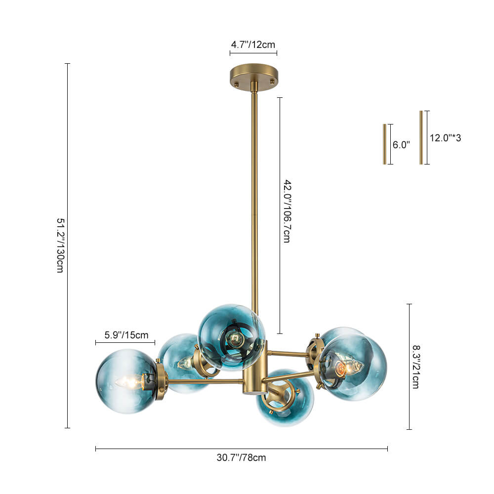 Modern 6 - Light Sputnik Blue Glass Sphere Bubble Chandelier - LightfixturesUAE
