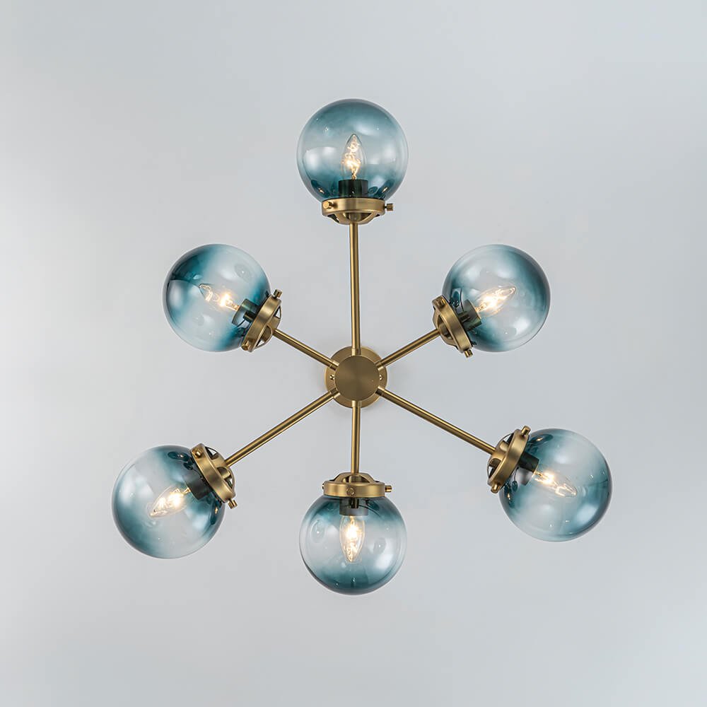 Modern 6 - Light Sputnik Blue Glass Sphere Bubble Chandelier - LightfixturesUAE