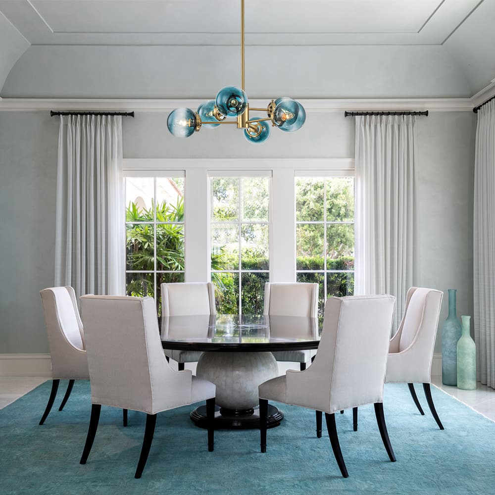 Modern 6 - Light Sputnik Blue Glass Sphere Bubble Chandelier - LightfixturesUAE