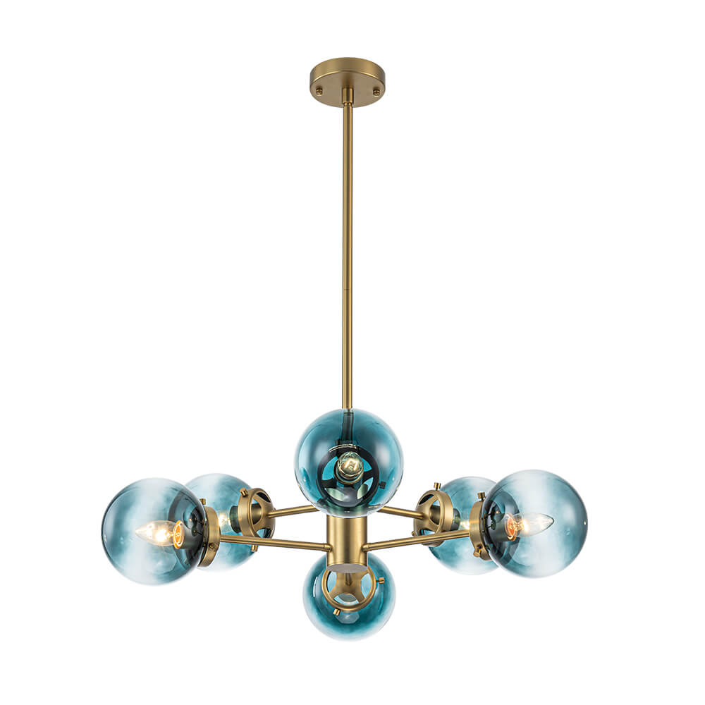 Modern 6 - Light Sputnik Blue Glass Sphere Bubble Chandelier - LightfixturesUAE