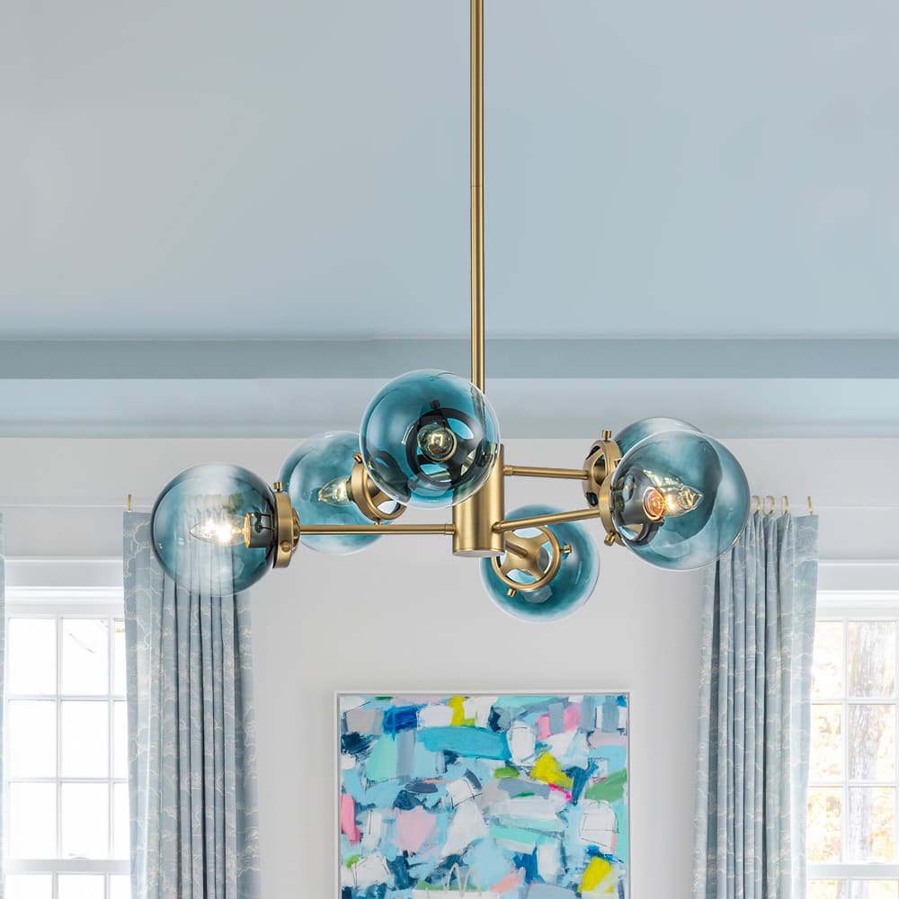 Modern 6 - Light Sputnik Blue Glass Sphere Bubble Chandelier - LightfixturesUAE