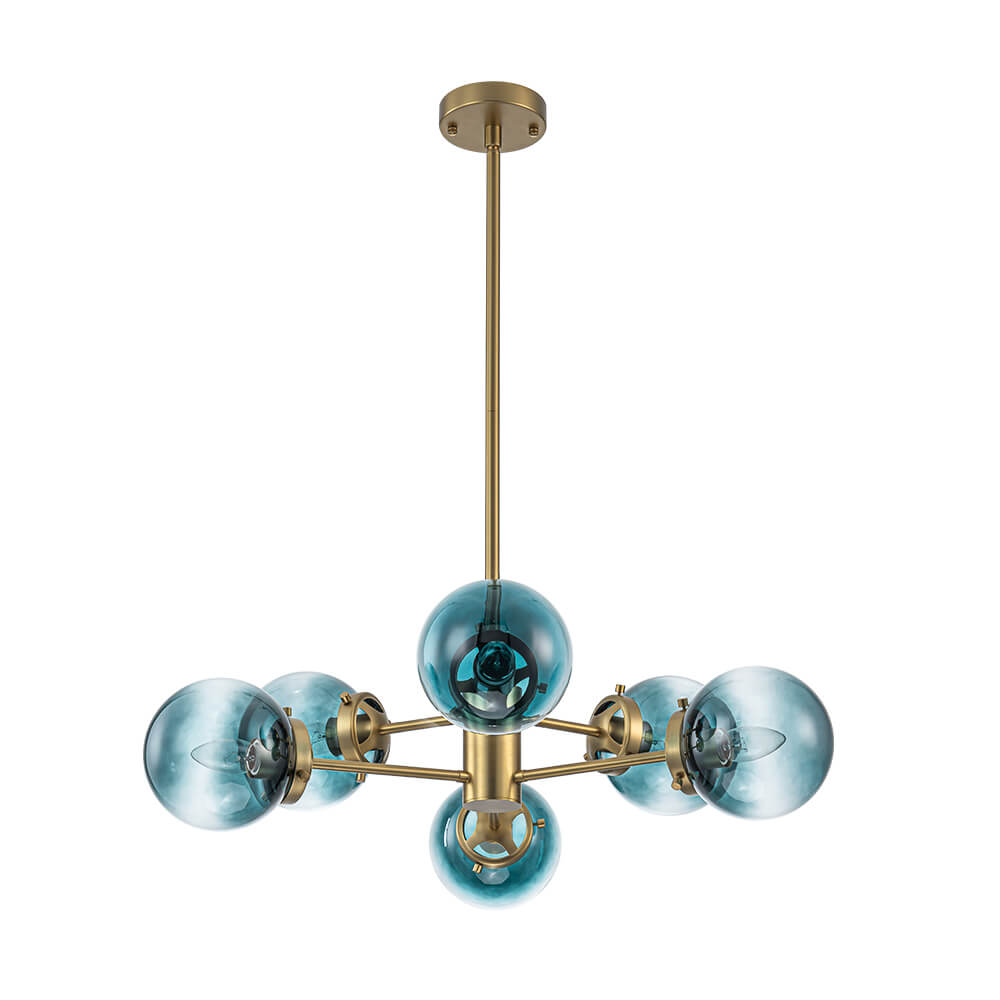 Modern 6 - Light Sputnik Blue Glass Sphere Bubble Chandelier - LightfixturesUAE