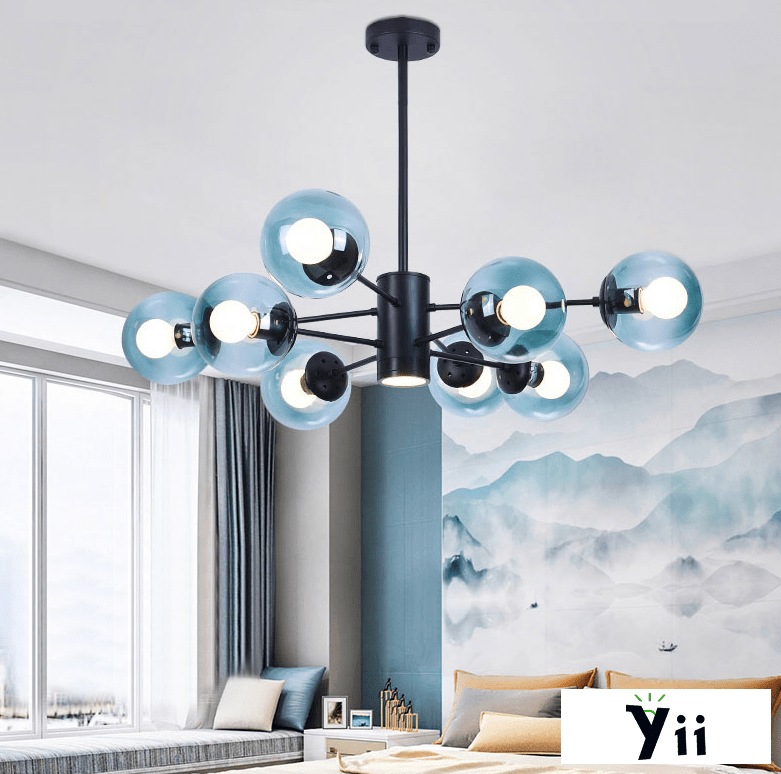 Modern 8 - Light Branching Bubble Blue Chandelier - LightfixturesUAE