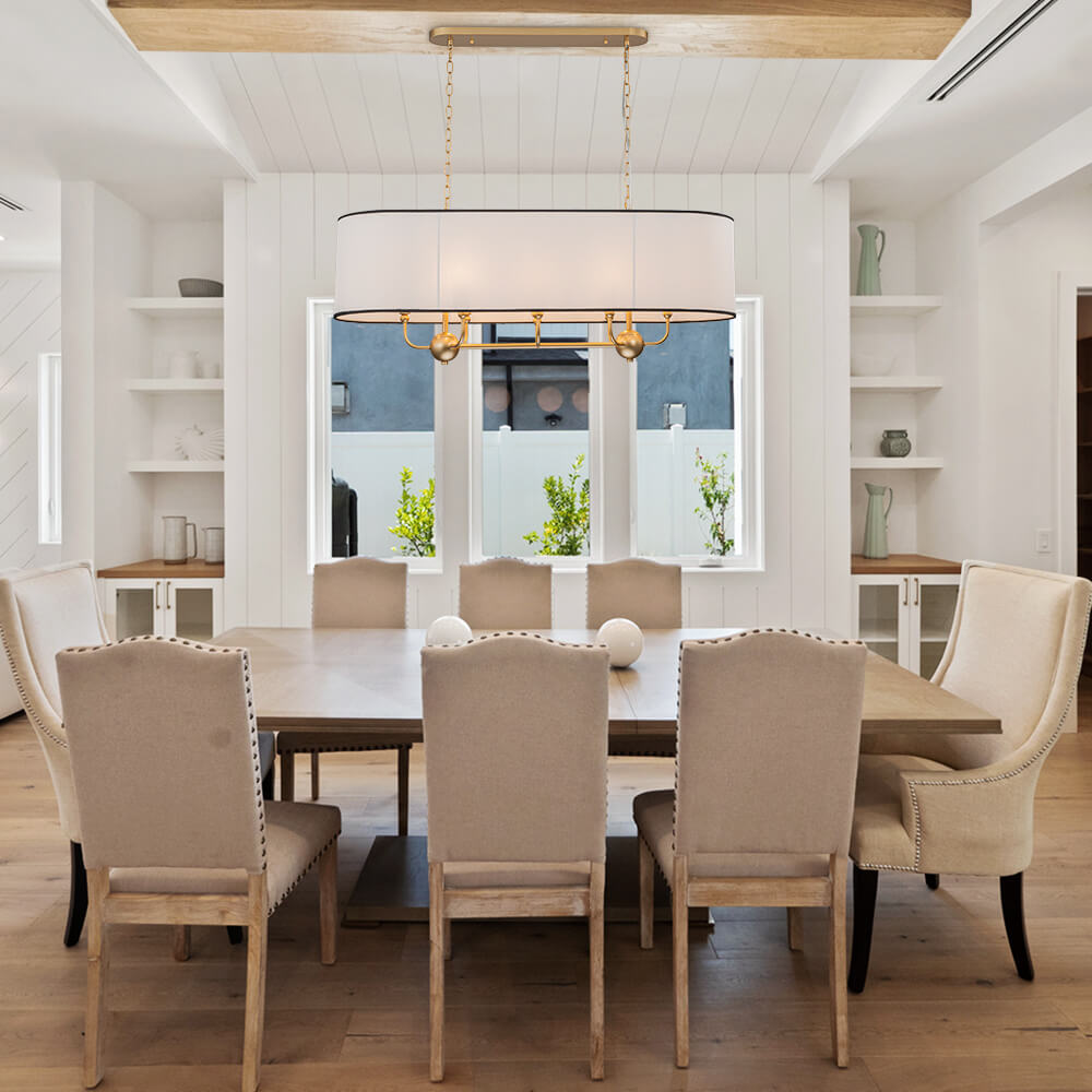 Modern 8 - Light Fabric Shade Drum Linear Chandelier - LightfixturesUAE