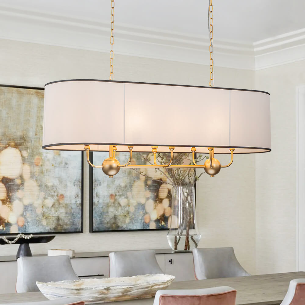 Modern 8 - Light Fabric Shade Drum Linear Chandelier - LightfixturesUAE