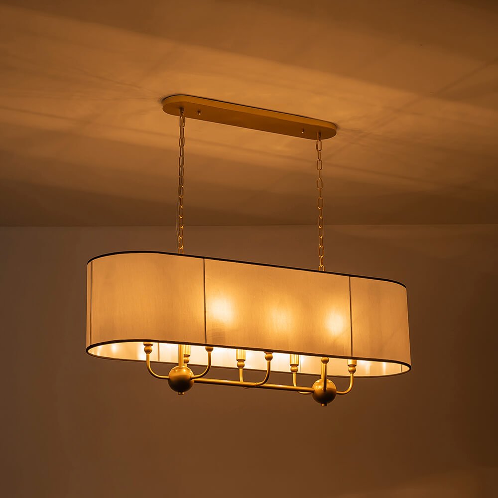 Modern 8 - Light Fabric Shade Drum Linear Chandelier - LightfixturesUAE