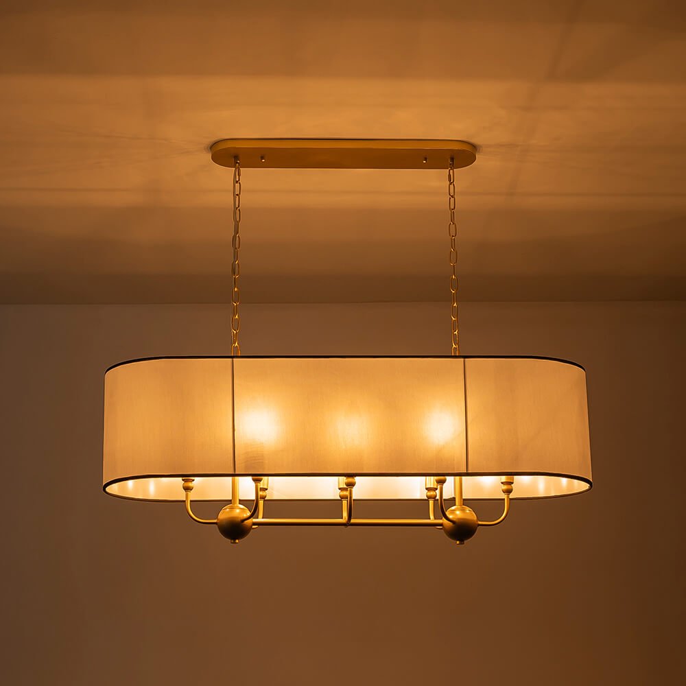 Modern 8 - Light Fabric Shade Drum Linear Chandelier - LightfixturesUAE
