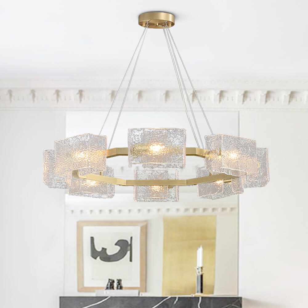 Modern 8 - Light Round Ripple Glass Chandelier - LightfixturesUAE