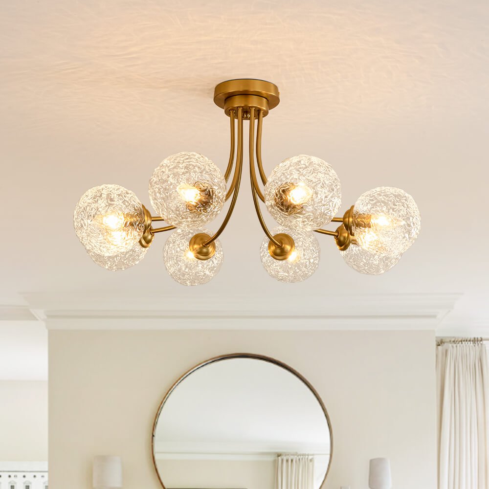 Modern 8 - Light Water Pattern Glass Bubble Semi - Flush Mount - LightfixturesUAE