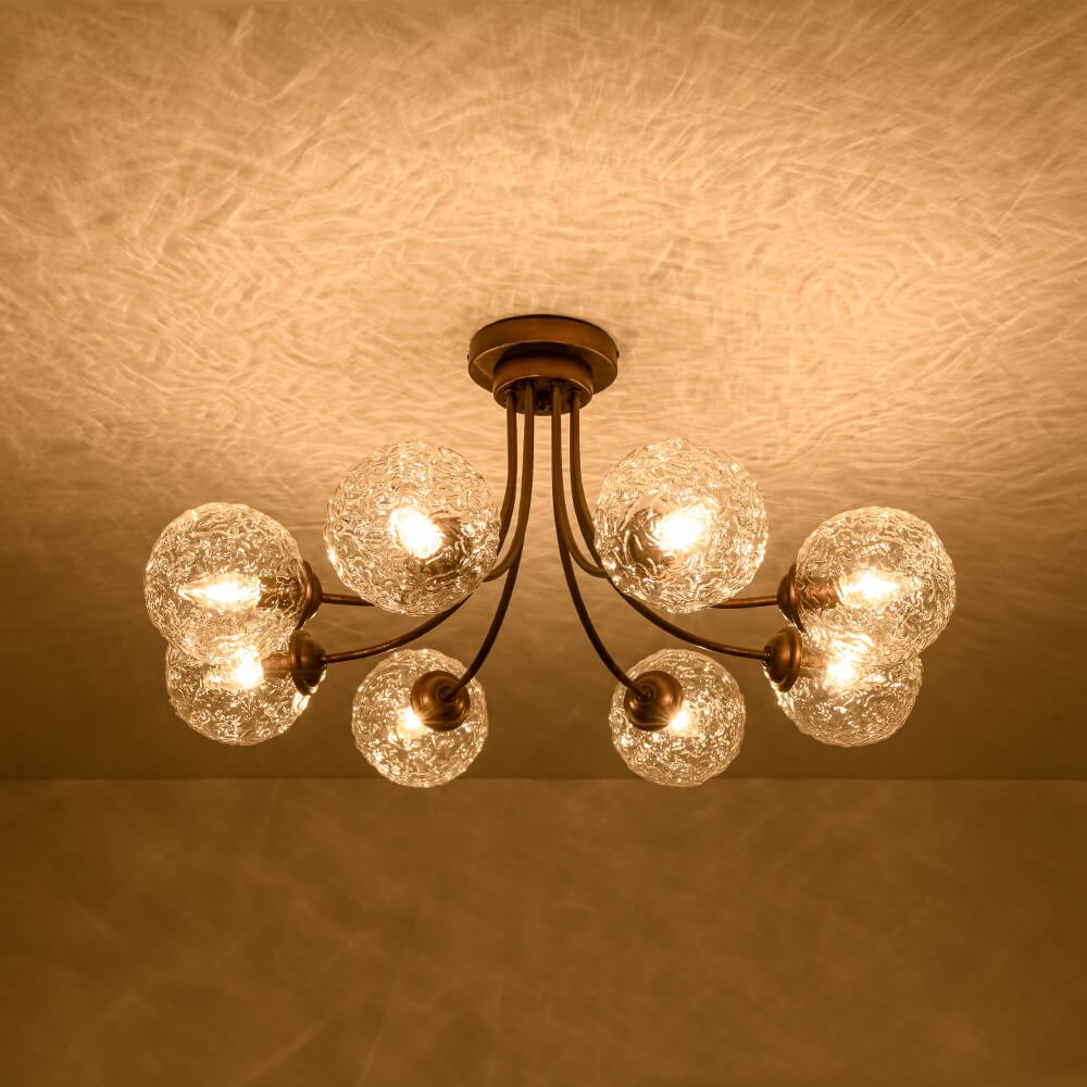 Modern 8 - Light Water Pattern Glass Bubble Semi - Flush Mount - LightfixturesUAE