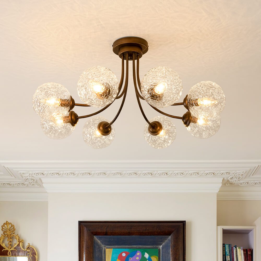 Modern 8 - Light Water Pattern Glass Bubble Semi - Flush Mount - LightfixturesUAE