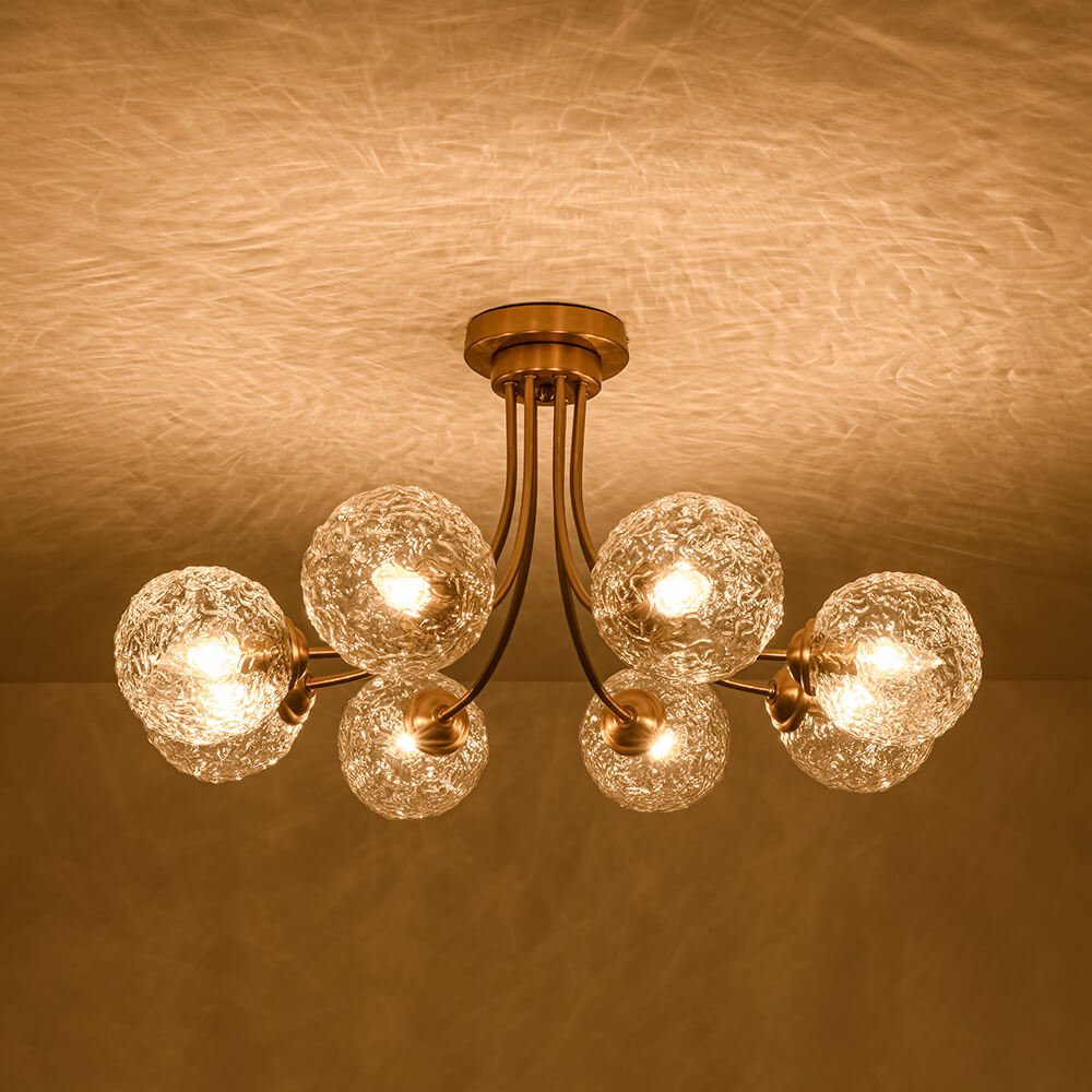 Modern 8 - Light Water Pattern Glass Bubble Semi - Flush Mount - LightfixturesUAE