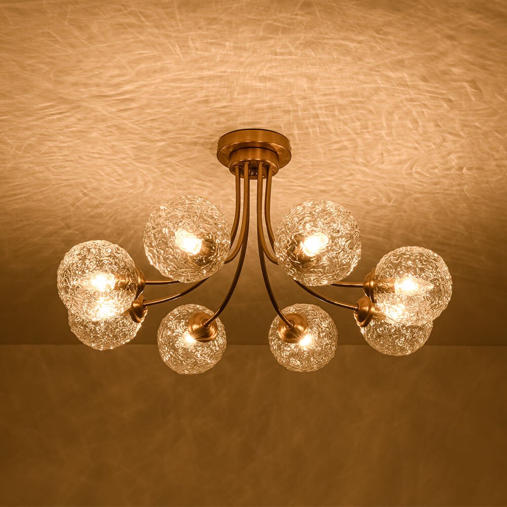Modern 8 - Light Water Pattern Glass Bubble Semi - Flush Mount - LightfixturesUAE