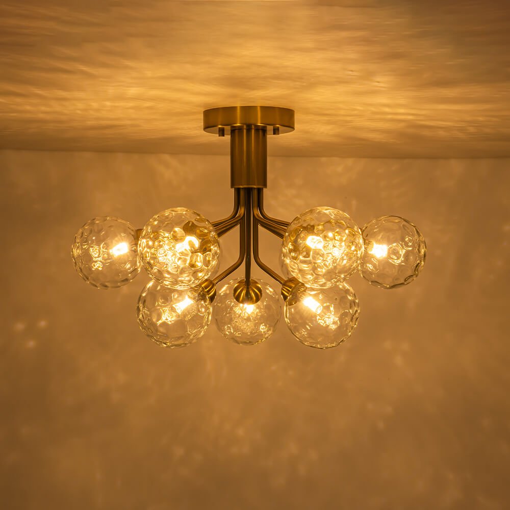 Modern 9 - Light Water Pattern Glass Sputnik Semi - Flush Mount - LightfixturesUAE