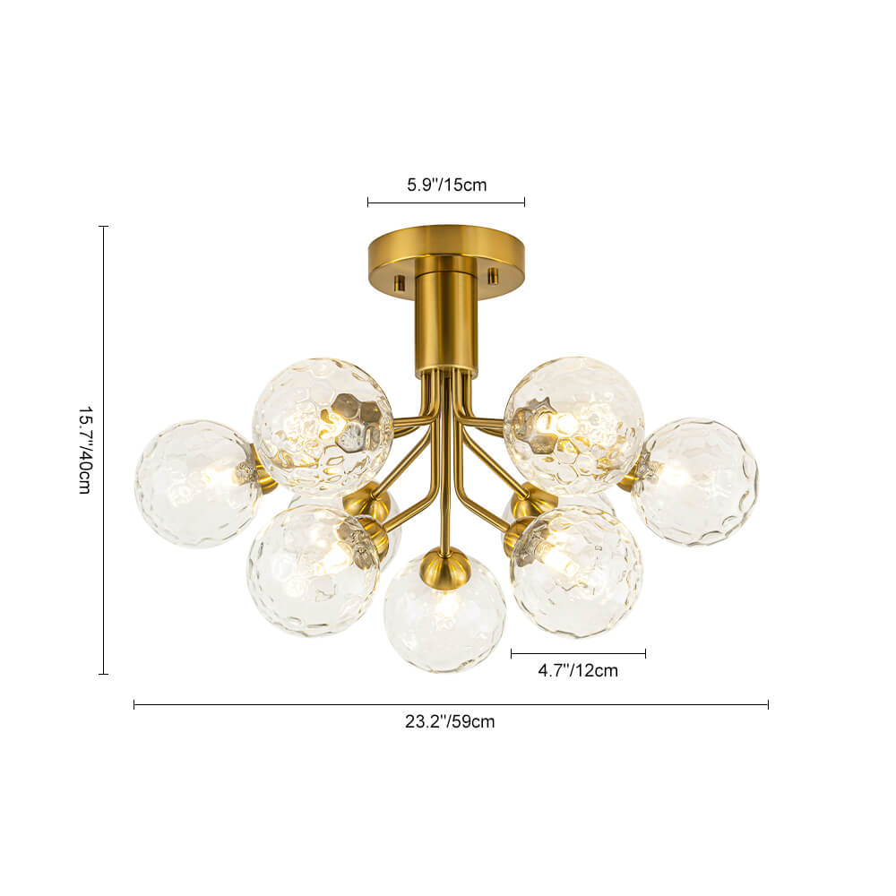 Modern 9 - Light Water Pattern Glass Sputnik Semi - Flush Mount - LightfixturesUAE