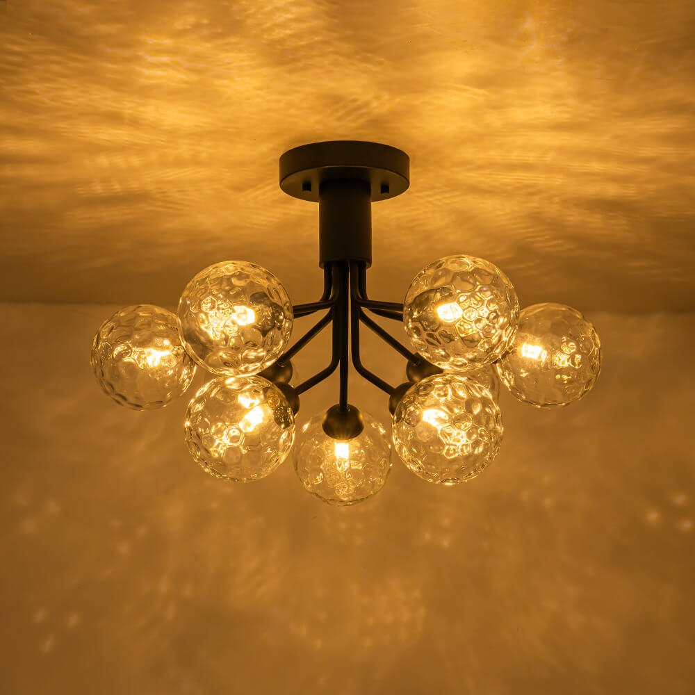 Modern 9 - Light Water Pattern Glass Sputnik Semi - Flush Mount - LightfixturesUAE