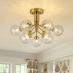 Modern 9 - Light Water Pattern Glass Sputnik Semi - Flush Mount - LightfixturesUAE