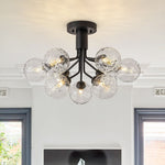 Modern 9 - Light Water Pattern Glass Sputnik Semi - Flush Mount - LightfixturesUAE