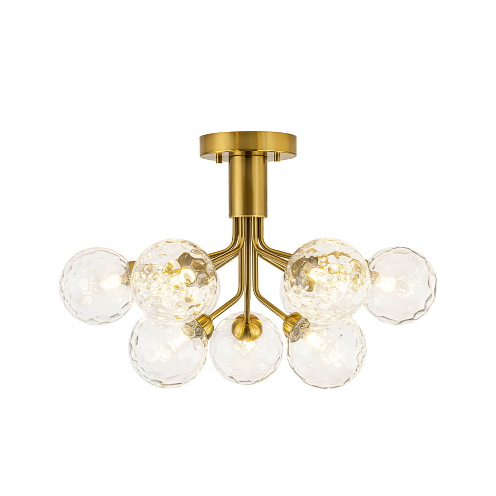 Modern 9 - Light Water Pattern Glass Sputnik Semi - Flush Mount - LightfixturesUAE