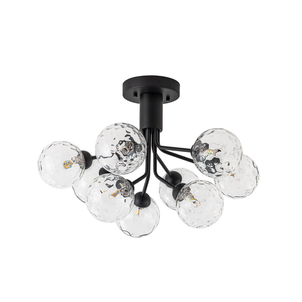 Modern 9 - Light Water Pattern Glass Sputnik Semi - Flush Mount - LightfixturesUAE