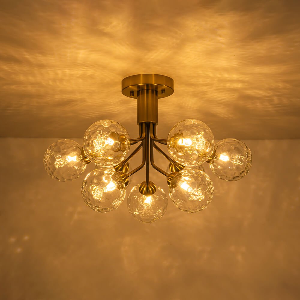 Modern 9 - Light Water Pattern Glass Sputnik Semi - Flush Mount - LightfixturesUAE