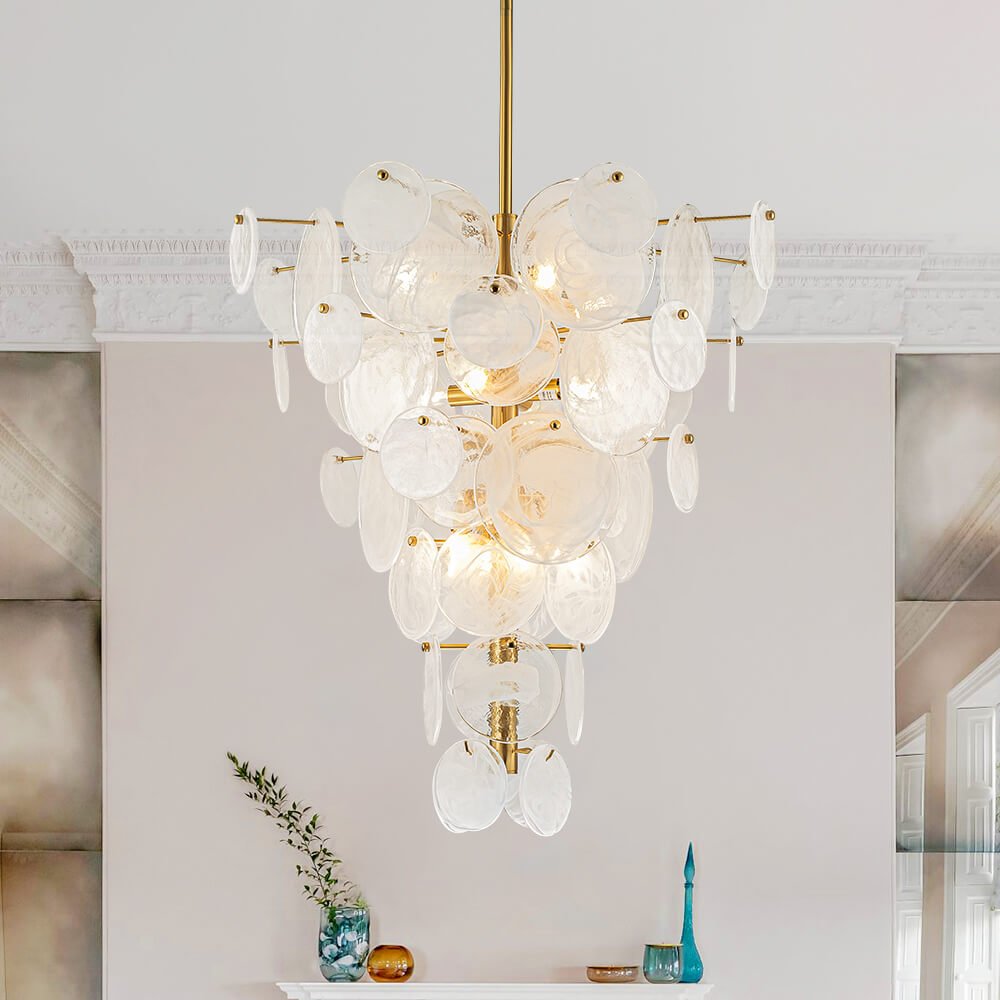 Modern 9/12 - Light Tiered Cloud Glass Chandelier - LightfixturesUAE