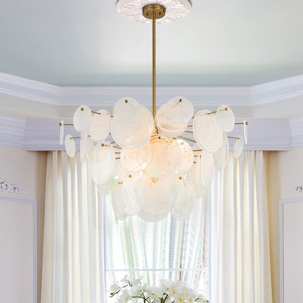 Modern 9/12 - Light Tiered Cloud Glass Chandelier - LightfixturesUAE