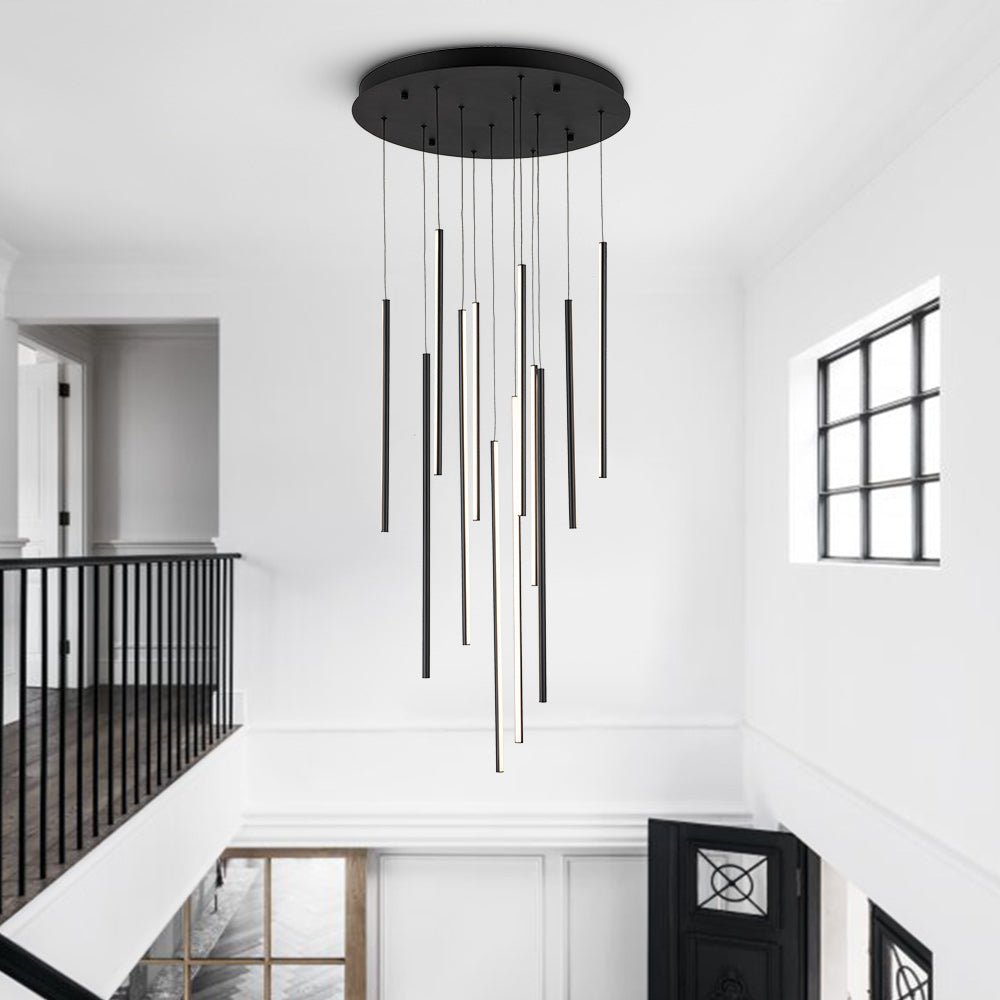 Modern Black LED High Ceiling Cluster Chandelier - LightfixturesUAE