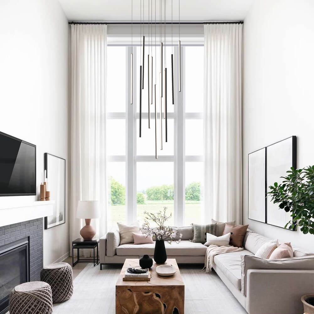 Modern Black LED High Ceiling Cluster Chandelier - LightfixturesUAE