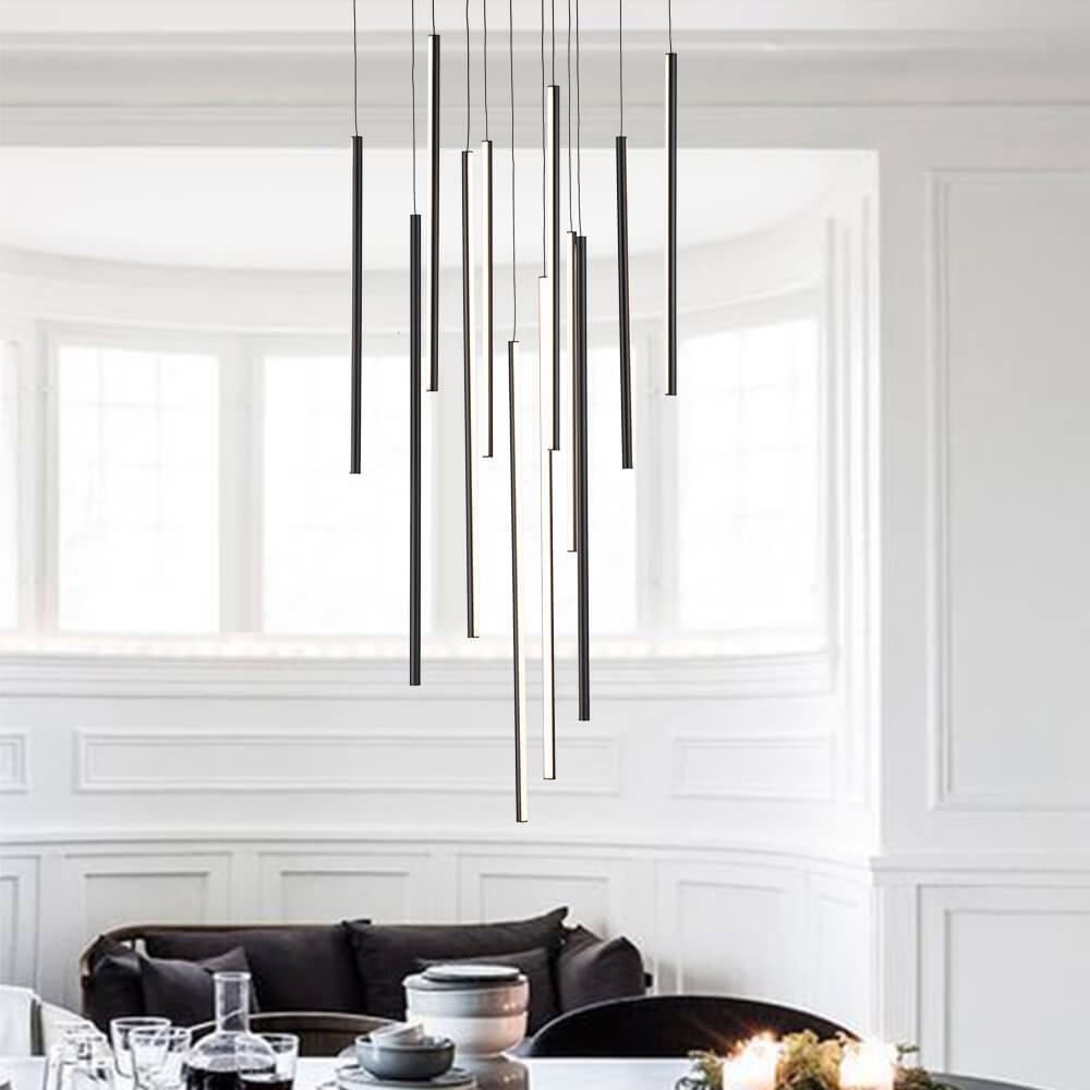 Modern Black LED High Ceiling Cluster Chandelier - LightfixturesUAE