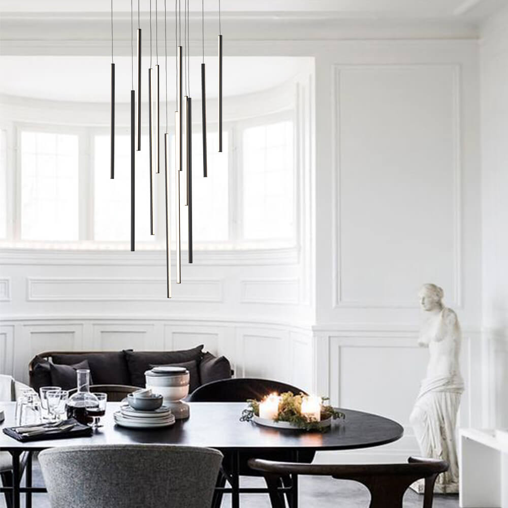 Modern Black LED High Ceiling Cluster Chandelier - LightfixturesUAE