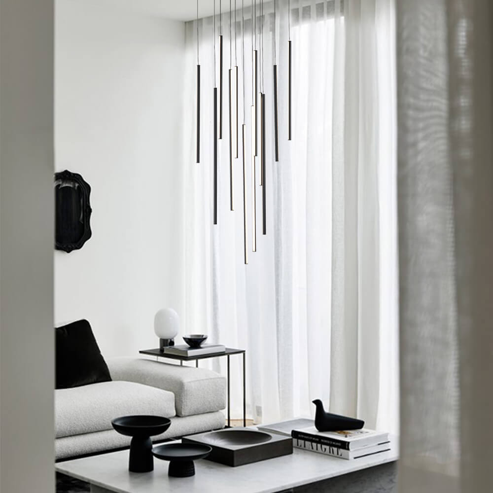 Modern Black LED High Ceiling Cluster Chandelier - LightfixturesUAE