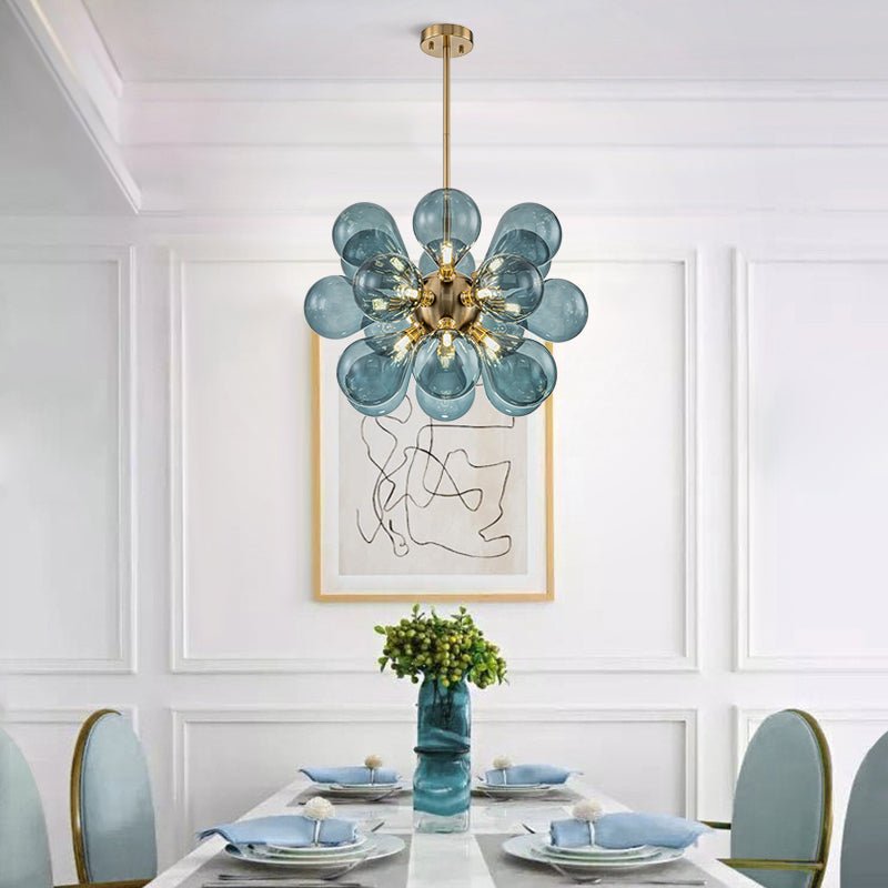 Modern Blue Glass Bubble Cluster Chandelier - LightfixturesUAE