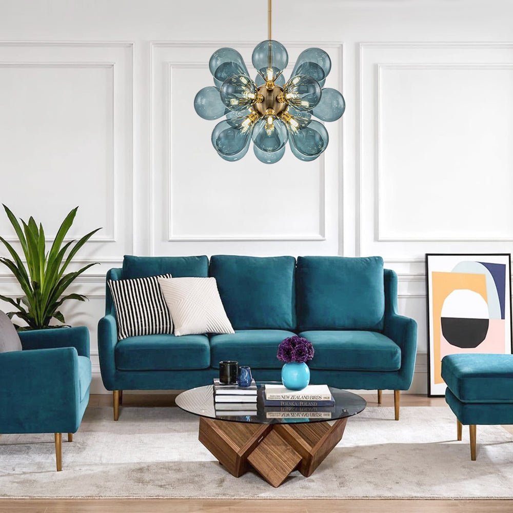 Modern Blue Glass Bubble Cluster Chandelier - LightfixturesUAE
