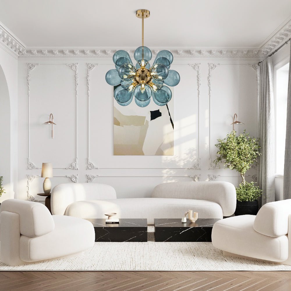 Modern Blue Glass Bubble Cluster Chandelier - LightfixturesUAE