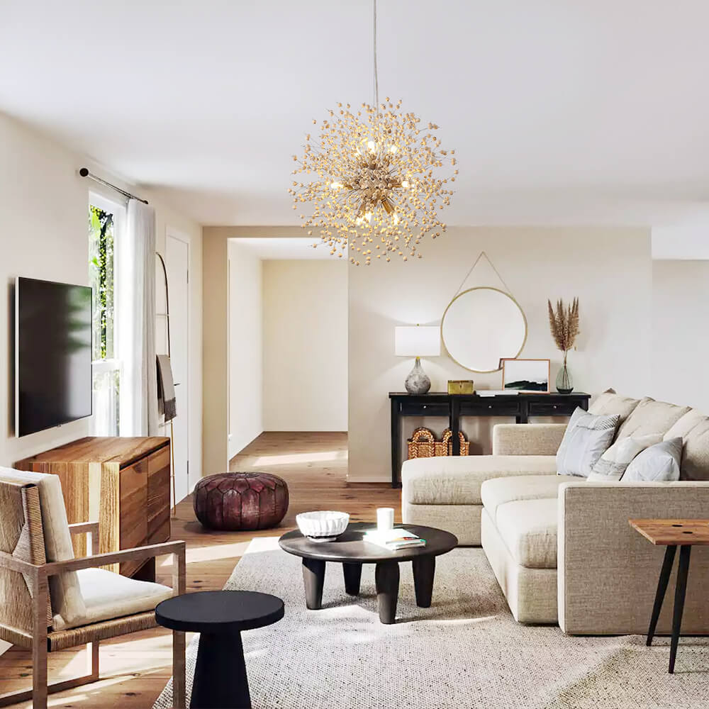 Modern Boho 8/9 Light Firework Wood Beads Sputnik Chandelier - LightfixturesUAE