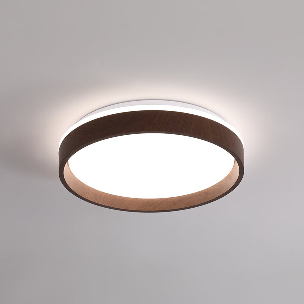 Modern Circular Round LED Walnut Flush Mount Ceiling Light - LightfixturesUAE
