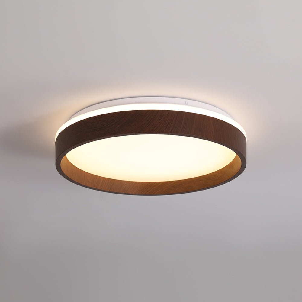 Modern Circular Round LED Walnut Flush Mount Ceiling Light - LightfixturesUAE