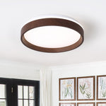 Modern Circular Round LED Walnut Flush Mount Ceiling Light - LightfixturesUAE