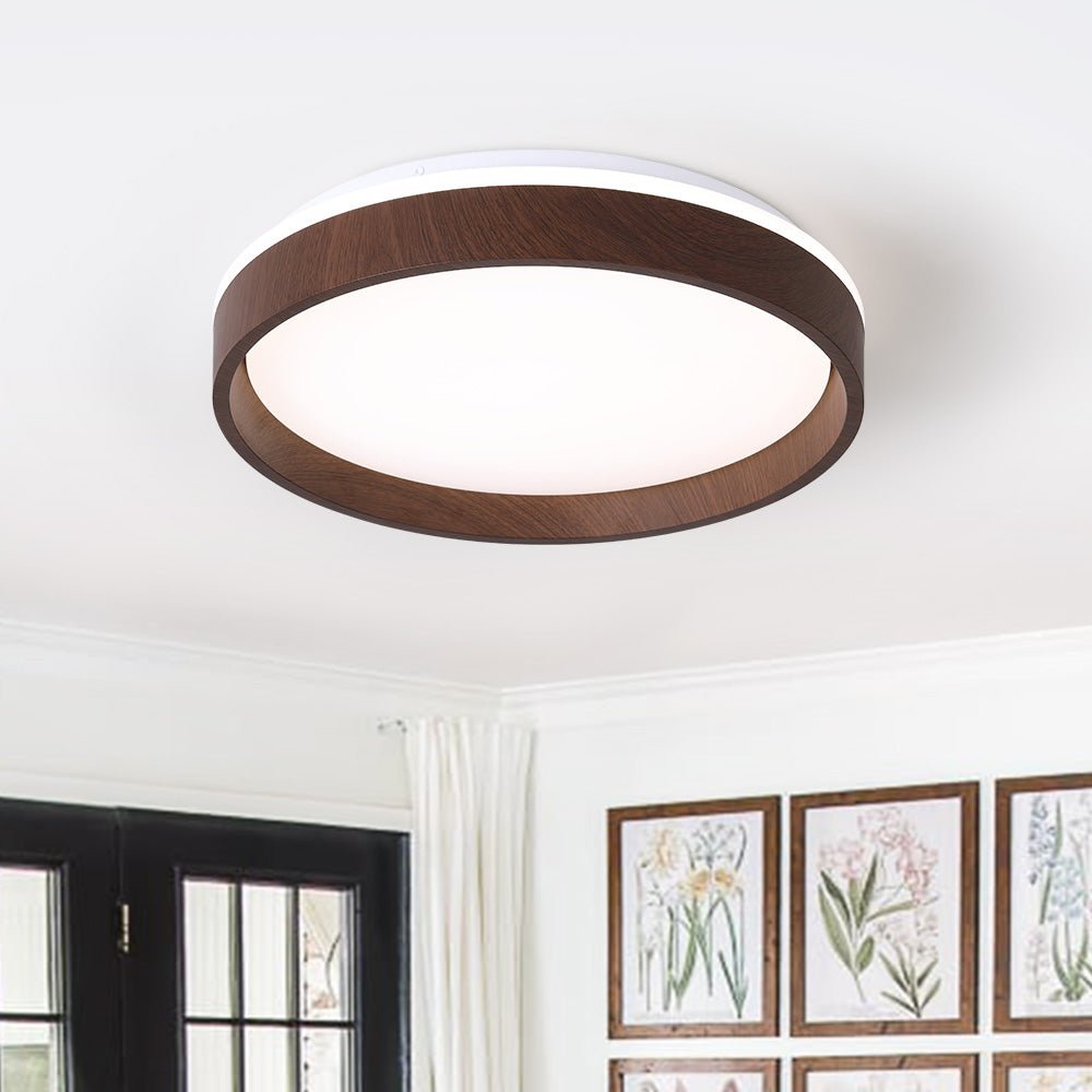 Modern Circular Round LED Walnut Flush Mount Ceiling Light - LightfixturesUAE