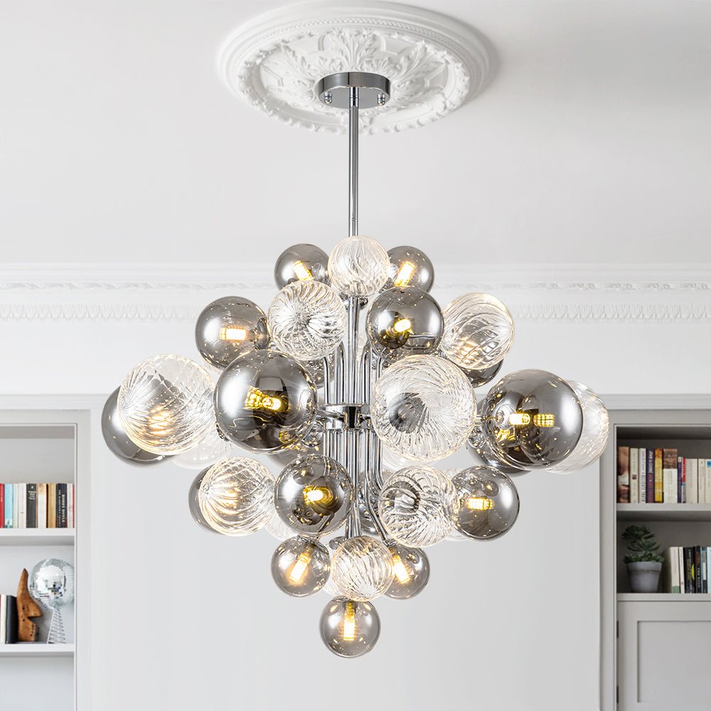 Modern Cluster 8/18 - Light Glass Globes Grape Chandelier - LightfixturesUAE